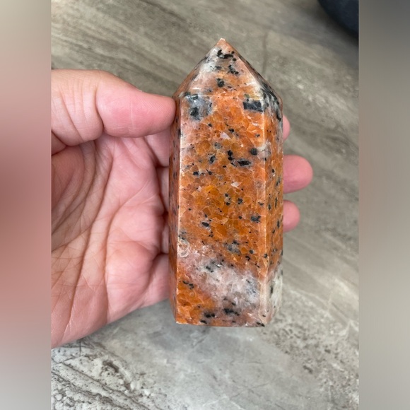 Orange Calcite with Tourmaline Crystal Tower - Picture 2 of 3